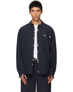 Alexander Wang Chemise Droite Bleu Marine Et Noir À Ferrures Graphiques