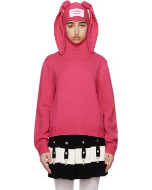 Charles Jeffrey Pull Rose En Laine Mérinos À Capuche De Style Passe-Montagne À Oreilles - Rouge