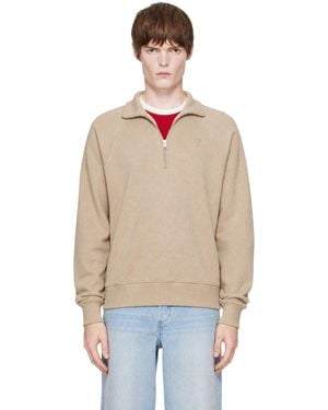 Ami Paris Cotton Zipped Embossed Ami De Coeur Sweatshirt - Natural