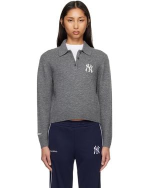 Sporty & Rich Sportyrich Heritage Yankees Serif Cashmere Polo - Grey