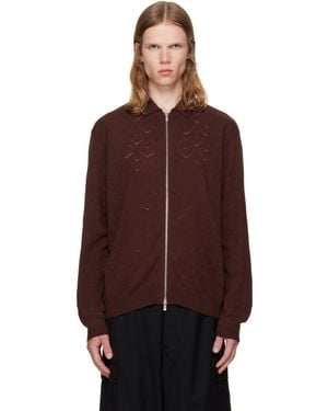 vowels Eyelet Knitted Zip-Up Jumper - Brown