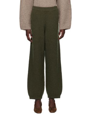 Baserange Recycled Wool-Blend Ribbed Lounge Trousers - Green