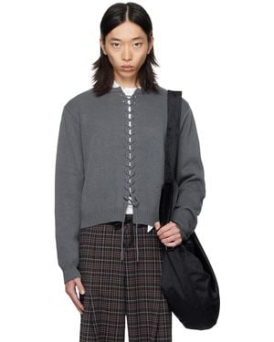 AV VATTEV Lace Up Knit Cardigan - Grey