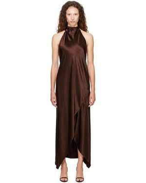 Helmut Lang Robe Midi Brune En Soie À Corsage Bain De Soleil - Marron