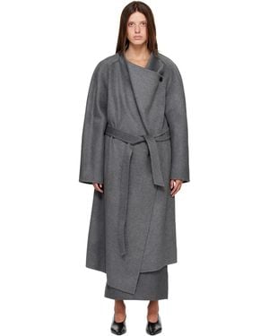 R2W Porin Draped Button Wool Cash Coat - Gray