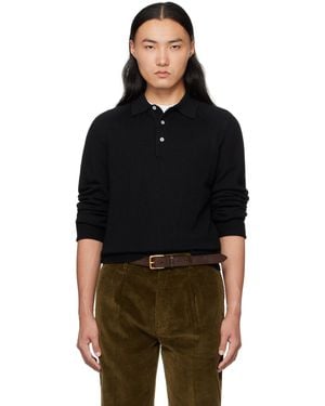 Drake's Merino Wool Knitted Polo - Black