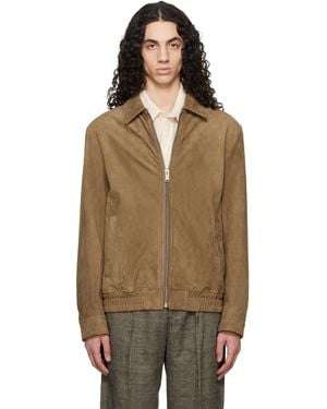 BOSS Tan Soft Suede Bomber Jacket - Multicolour