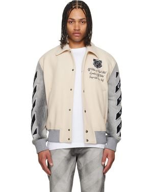 Off-White c/o Virgil Abloh Wool Denim Relaxed Varsity Jacket - Natural