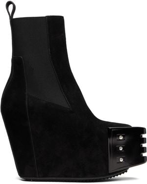 Rick Owens Grilled Wedge Beatle Suede Chelsea Boots - Black
