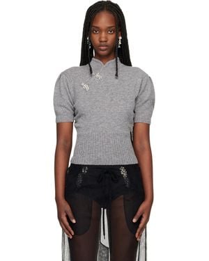 Simone Rocha Embellished Mandarin Collar Cashmere Jumper - Black