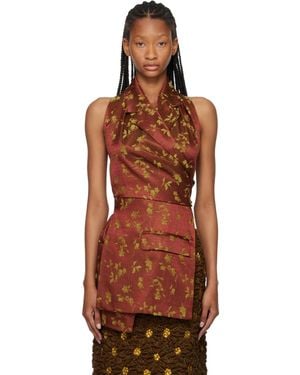 Dries Van Noten Tan Backless Jacquard Blouse - Brown