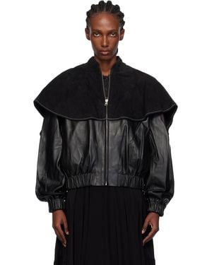 JW Anderson Oversized Collar Leather Bomber Jacket - Black