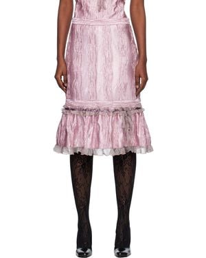 Anna Sui Crushed Satin Ruffle Midi Skirt - Pink
