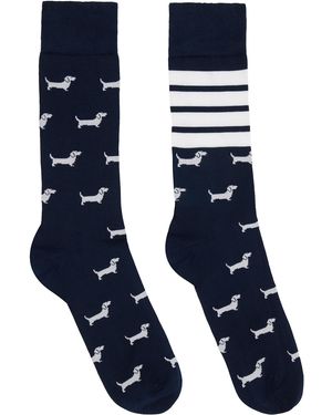 Thom Browne Chaussettes Hauteur Mi-Mollet Bleu Marine À Logos Hector Et À Quatre Rayures