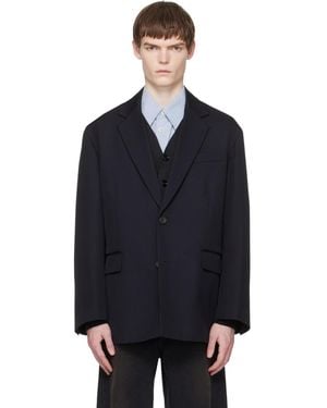 Ssstein Wool Kersey Oversized Single Breasted Blazer - Black