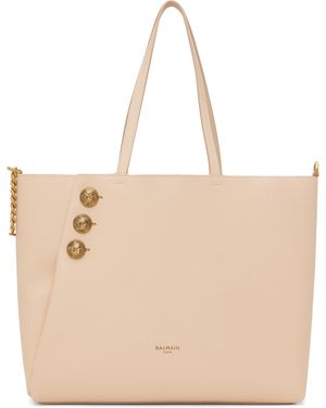Balmain Cabas Rose En Cuir De Veau Grainé - Neutre