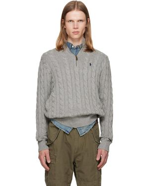 Polo Ralph Lauren Cable-Knit Cotton Quarter-Zip Sweater - Gray