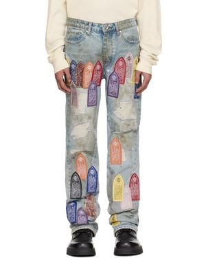 Who Decides War Patch Arched Repaired Distressed Jeans - Multicolour