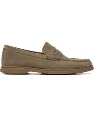 BOSS Khaki Suede Logo Penny Trim Loafers - Gray