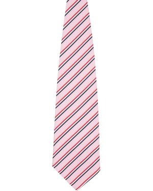 Thom Browne Silk Cotton Mogador Tricolour Wide Tie - Pink