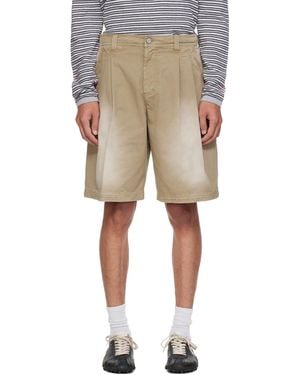 ERL Pleated Chino Woven Denim Shorts - Natural