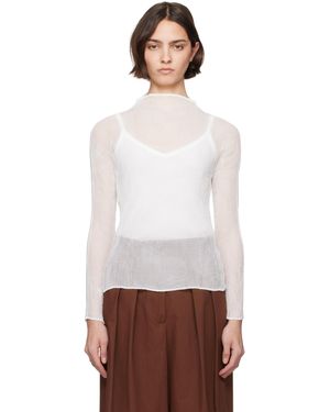Issey Miyake Col Roulé Bk/Wt-56 Blanc En Crêpe Chiffon Torsadé