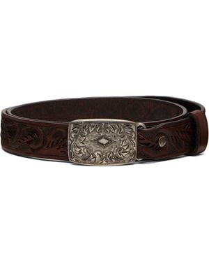 RRL Tan Hand-Tooled Leather Belt - Black