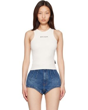 Palm Angels Off- Classic Logo Fitted Tank Top - Blue