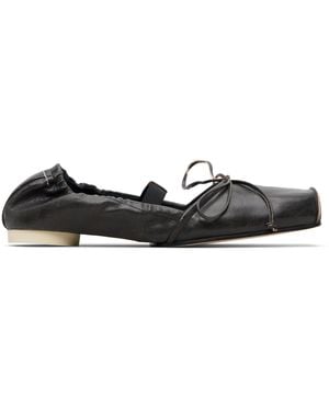 MM6 by Maison Margiela Square-Toe Leather Ballerina Flats - Black