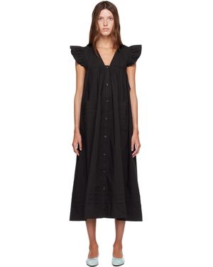 Ganni Stretch Cotton Angel Maxi Dress - Black