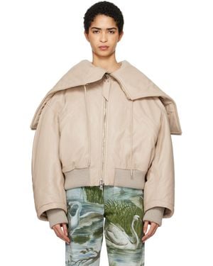 The Attico Biege Padded Leather Bomber Jacket - Multicolor