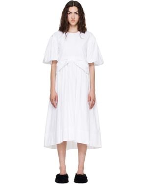Simone Rocha Puff Sleeve Gathered Bow Smock Midi Dress - White