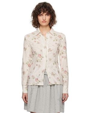 OPEN YY Double Mesh Print Shirt - Natural