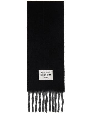 Acne Studios &グレー ロゴ ラベル フリンジ マフラー - ブラック