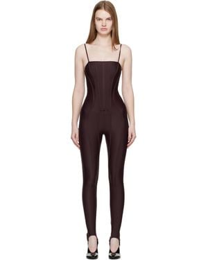 Mugler Burgundy Boned Stretch Catsuit - Black
