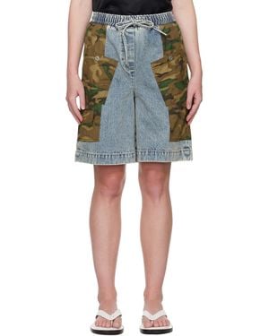 3.1 Phillip Lim Patchwork Camo Basketball Denim Cargo Shorts - Blue