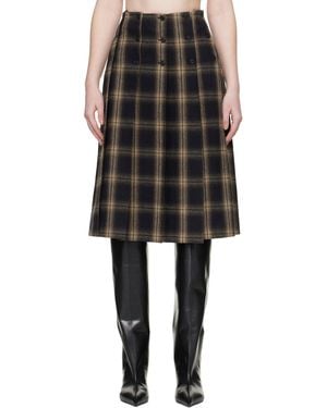 The Attico Brushed Check Midi Skirt - Black
