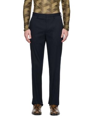 Dries Van Noten ネイビー センタークリース トラウザーズ - ブラック