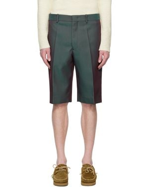 Jil Sander グリーン＆バーガンディ バージンウール ショートパンツ - ブラック
