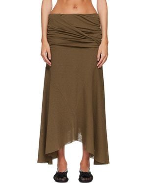 Ganni Khaki Marl Mesh Draped Maxi Skirt - Brown