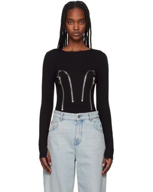 Area Long Sleeve Zipper Bodysuit - Black