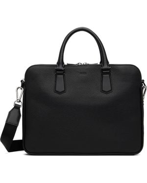 BOSS Italian Leather Slimline Logo Briefcase - Black