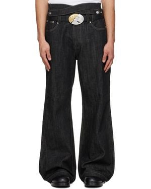 NULLUS Whale Fin Snap-On Flared Jeans - Black