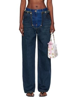 Pushbutton Blooming Layered Washed Jeans - Blue