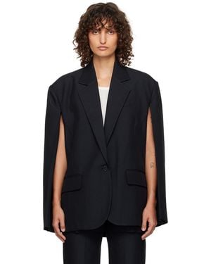 Pushbutton Open Back Cape Blazer - Black