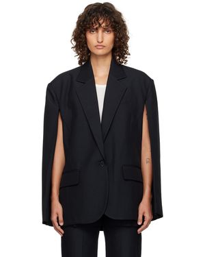 Pushbutton Veston De Style Cape Bleu Marine À Fente À L'Arrière - Noir