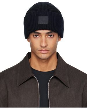 Acne Studios Ribbed Face Logo Beanie - Black