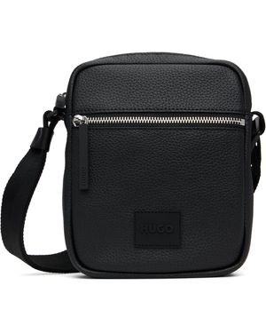 HUGO Rubber Logo Patch Faux-leather Reporter Bag - Black