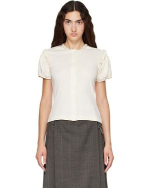 Simone Rocha Off- Embellished Pointelle Puff Sleeve Cardigan - Multicolor