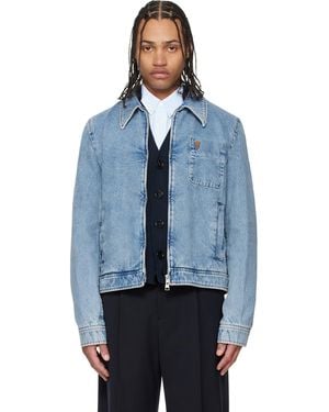 Ami Paris Cotton Contrasted 'Ami De Coeur' Denim Jacket - Blue